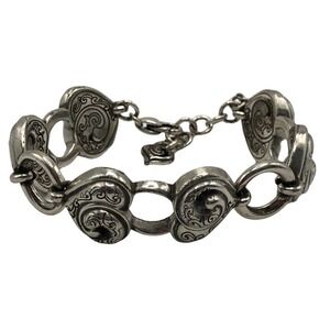 BRIGHTON Penelope Heart Bracelet Retired Design 7-8.5" Silver Plate Scroll Shell